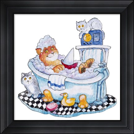 Framed Bubble Bath Cat Print
