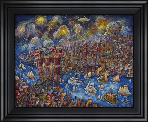 Framed Opening Day 1873 Brooklyn Bridge Print