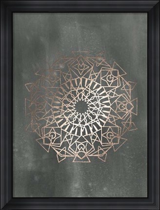 Framed Rose Gold Foil Mandala I on Black Wash Print