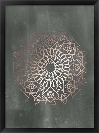 Framed Rose Gold Foil Mandala I on Black Wash Print