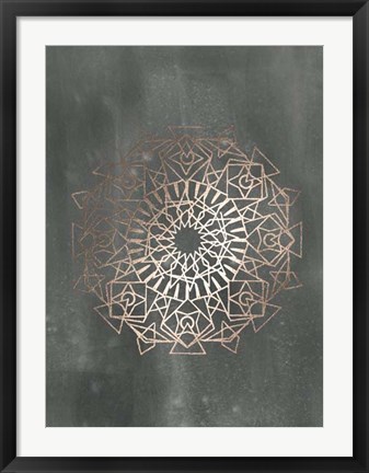 Framed Rose Gold Foil Mandala I on Black Wash Print