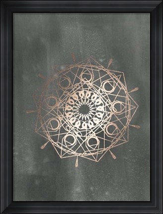 Framed Rose Gold Foil Mandala II on Black Wash Print