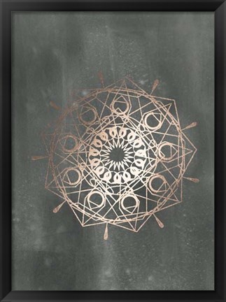 Framed Rose Gold Foil Mandala II on Black Wash Print