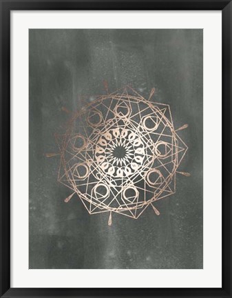 Framed Rose Gold Foil Mandala II on Black Wash Print
