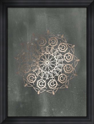 Framed Rose Gold Foil Mandala III on Black Wash Print
