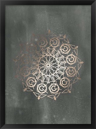 Framed Rose Gold Foil Mandala III on Black Wash Print