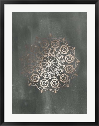 Framed Rose Gold Foil Mandala III on Black Wash Print