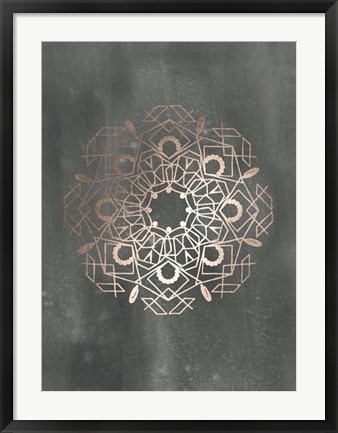 Framed Rose Gold Foil Mandala IV on Black Wash Print