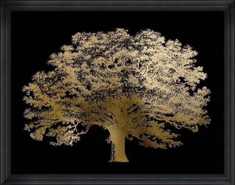 Framed Gold Foil Elephant Tree on Black Print
