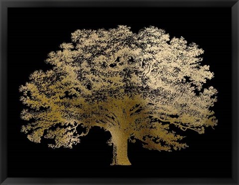 Framed Gold Foil Elephant Tree on Black Print