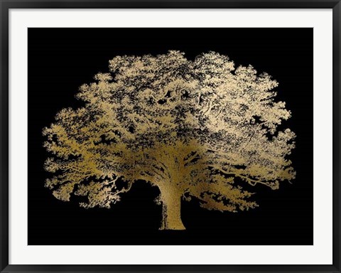 Framed Gold Foil Elephant Tree on Black Print