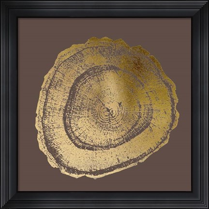 Framed Gold Foil Tree Ring III on Bitter Chocolate Print