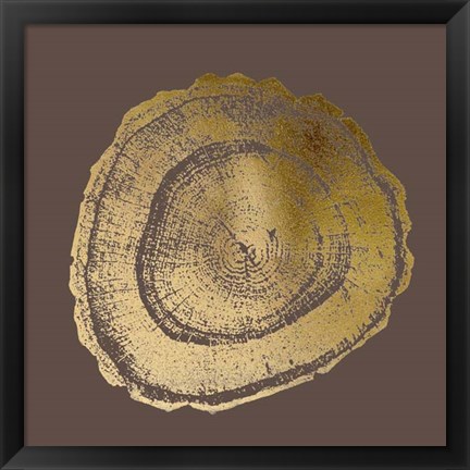 Framed Gold Foil Tree Ring III on Bitter Chocolate Print