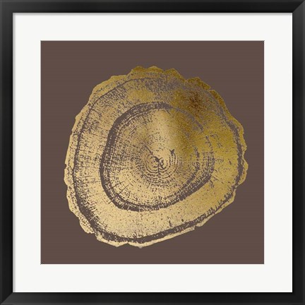 Framed Gold Foil Tree Ring III on Bitter Chocolate Print