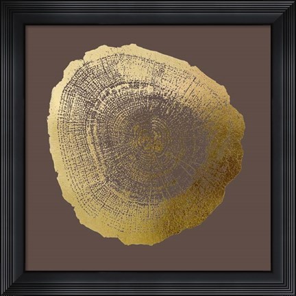 Framed Gold Foil Tree Ring IV on Bitter Chocolate Print