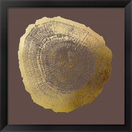 Framed Gold Foil Tree Ring IV on Bitter Chocolate Print