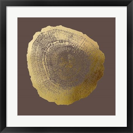Framed Gold Foil Tree Ring IV on Bitter Chocolate Print