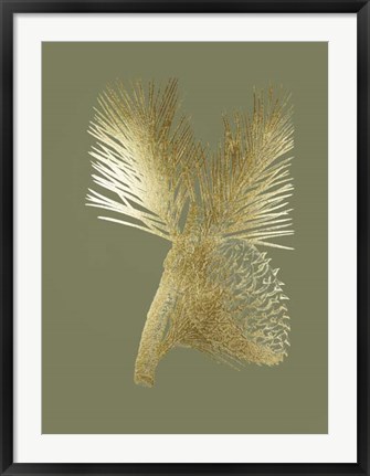 Framed Gold Foil Pine Cones III on Mid Green Print