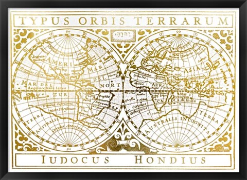 Framed UA CH Gold Foil Vintage Map Print