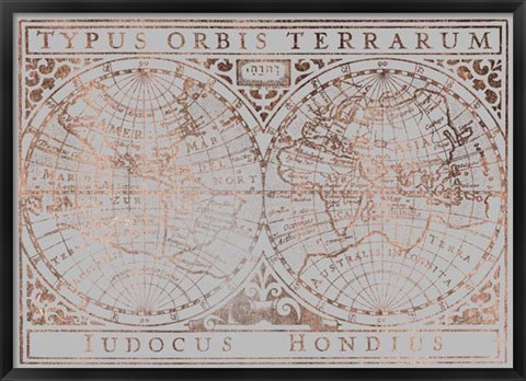 Framed UA CH Rose Gold Foil Vintage Map on Grey Print