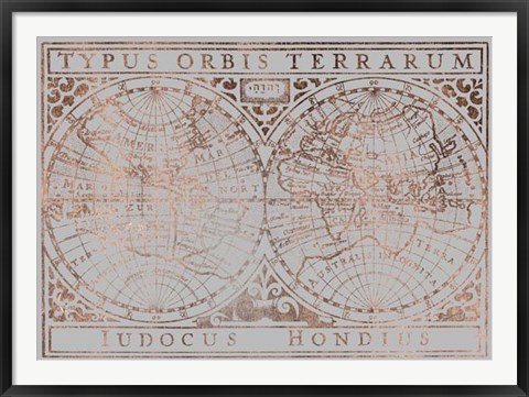 Framed UA CH Rose Gold Foil Vintage Map on Grey Print