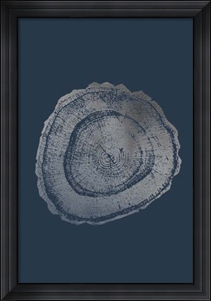 Framed Silver Foil Tree Ring III on Cobalt Print