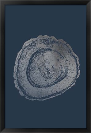 Framed Silver Foil Tree Ring III on Cobalt Print