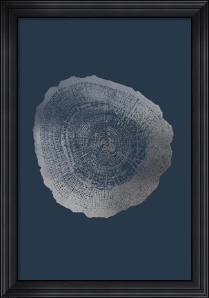 Framed Silver Foil Tree Ring IV on Cobalt Print