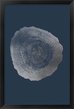 Framed Silver Foil Tree Ring IV on Cobalt Print