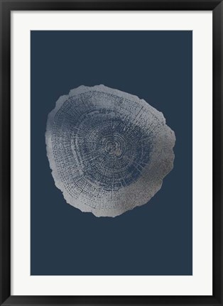 Framed Silver Foil Tree Ring IV on Cobalt Print