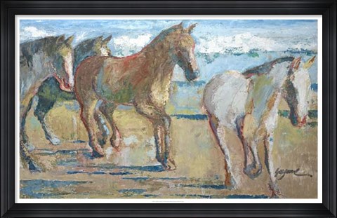 Framed Caballos en la Playa Print
