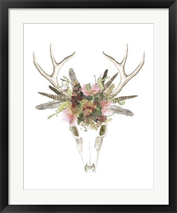 Framed Deer Skull &amp; Flowers I Print