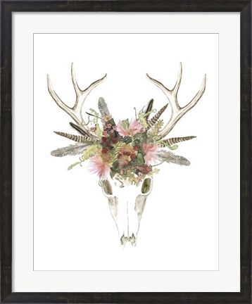 Framed Deer Skull &amp; Flowers I Print