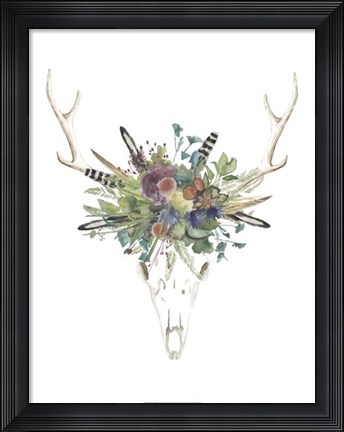 Framed Deer Skull &amp; Flowers II Print