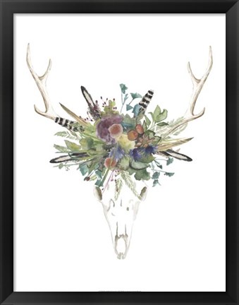 Framed Deer Skull &amp; Flowers II Print