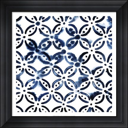 Framed Cobalt Watercolor Tiles I Print