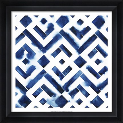 Framed Cobalt Watercolor Tiles II Print