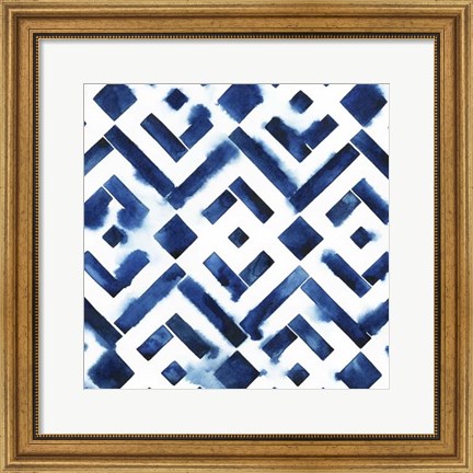 Framed Cobalt Watercolor Tiles II Print