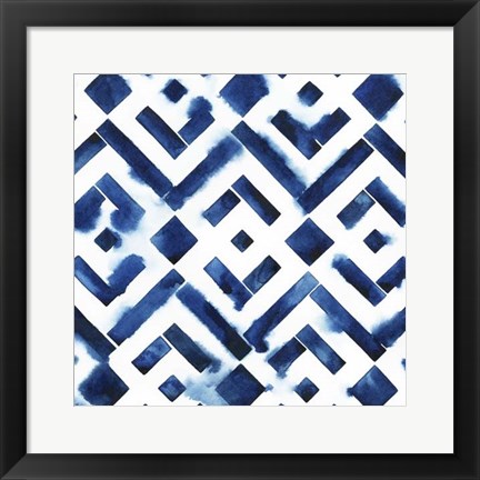 Framed Cobalt Watercolor Tiles II Print