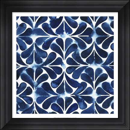 Framed Cobalt Watercolor Tiles III Print