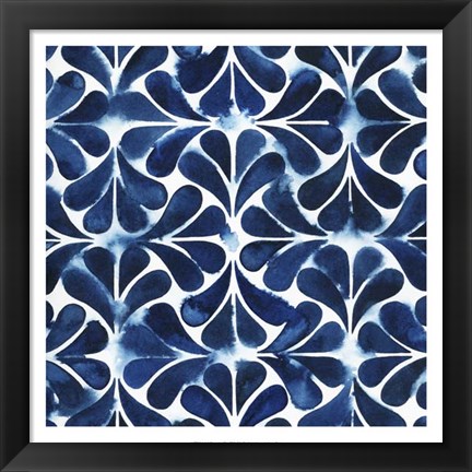 Framed Cobalt Watercolor Tiles III Print