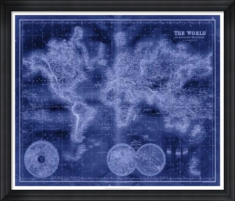 Framed Indigo World Map Print