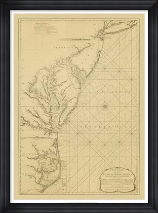 Framed Coastal Chart of the East Coast Print