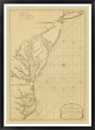 Framed Coastal Chart of the East Coast Print