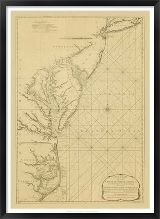 Framed Coastal Chart of the East Coast Print