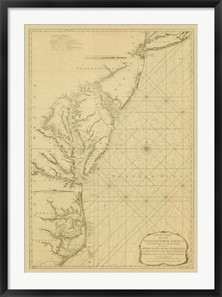 Framed Coastal Chart of the East Coast Print
