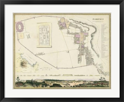 Framed Map of Pompeii Print