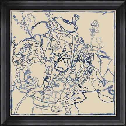 Framed Indigo Floral Sketch I Print