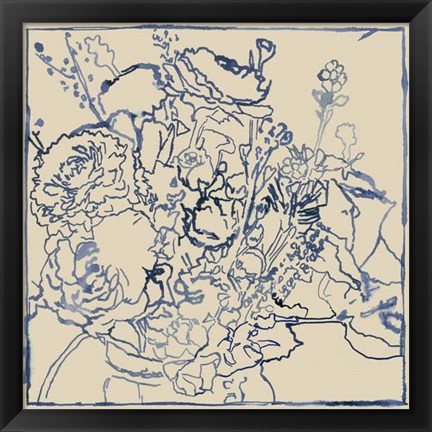 Framed Indigo Floral Sketch I Print