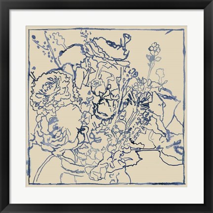 Framed Indigo Floral Sketch I Print